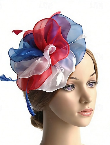  fascinators organza Bryllup Bursdag Årgang søt stil Retro Rød Med Fjær Tyll Hodeplagg Hodeplagg