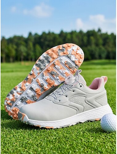  Grijze golfschoenen voor dames zonder spikes, met draaisluiting voor de veters. Comfortabele golfsneakers met antislipzool voor training en wandelen. &buitensporten