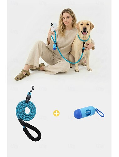  Sada vodítek pro psy s pohodlnou polstrovanou rukojetí a vysoce reflexními nitěmi pro střední a velké psy 1,5/2/3 metry x 1,2 cm