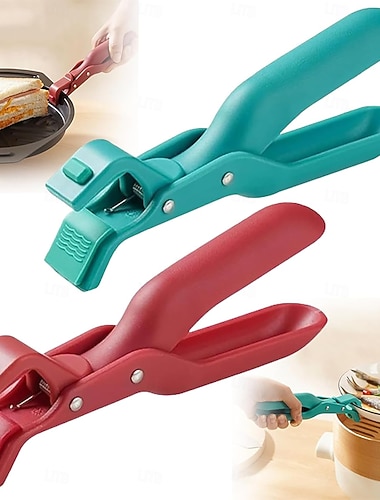  2 stk. kraftige skåldingssikre klips, sklisikre kjøkkenbolle-/gryte-/brettklemmer for stekeovn, grill - enhåndsbetjening, med sklisikker bunn