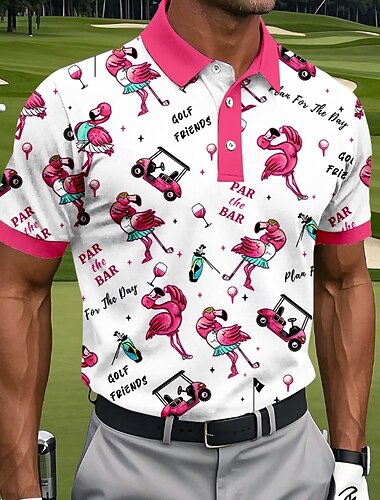  Per uomo Animale Golf Polo Polo Sportivi Manica Corta Magliette polo Camicie con Colletto Casual Athleisure Bottoni Primavera & Estate Bianco Rosa