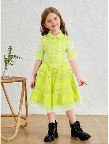  2 חלקים ילדים בנות צבע אחיד תחרה חליפות לבוש הגדר שרוולים קצרים אופנתי בָּחוּץ 4 שנים + קיץ פול לבן ורוד מסמיק