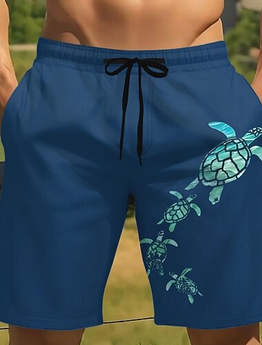  Herre Dyr Sjø skilpadde Badeshorts Surfeshorts Medium Midje Hawaiisk Strandferie Sidelommer Mesh fôr Elastisk snøring i midjen Designer Klær