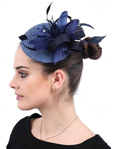  fascinators Strå Bryllup Bursdag Elegant Årgang søt stil Med Fjær Tyll Hodeplagg Hodeplagg
