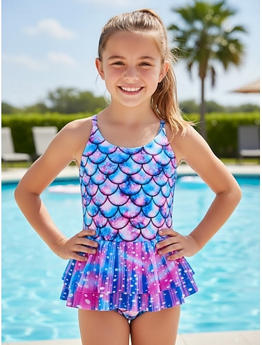  Kinder Mädchen Badeanzug Outdoor Strand Grafik Urlaub Tropisch Mode Badeanzüge Ab 4 Jahren Sommer Blau Purpur