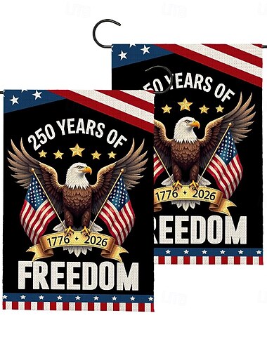  2 Stück USA-Gartenflaggen zum 250. Jahrestag (1776–2026), patriotische amerikanische Geburtstagsflagge für den Außenbereich, geeignet für Garten, Rasen, Veranda oder als Dekoration zum
