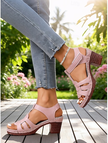  Sandali rosa da donna con tacco a blocco – eleganti sandali estivi con tacco e punta aperta, con design a cinturini, sandali casual alla moda per donna, perfetti per feste, eventi in giardino, viaggi
