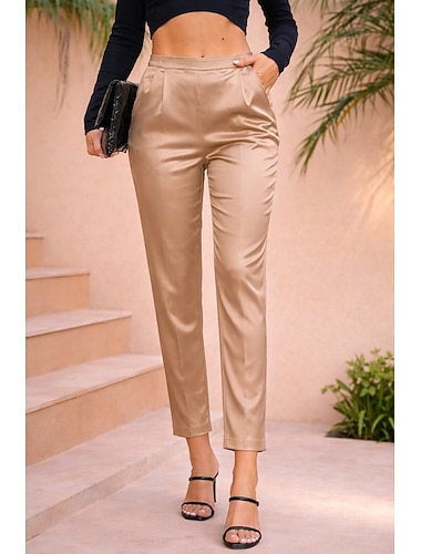  Damen Satinhosen Weites Bein Tapered Hose Chinos Elegant Streetwear Lässig Volle Länge Mittlere Taillenlinie Einfach Tasche Elastischer Bund Bequem Unelastisch Mikroelastisch Outdoor Urlaub Formell