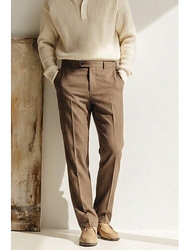  Pour des hommes Coton Lin Dress Pants works Pantalon décontracté Affaires Mariage Mode Style formel Classique Noir Rouge Bordeaux Marine foncé Couleur Unie Coupe sur mesure Long Non Elastique