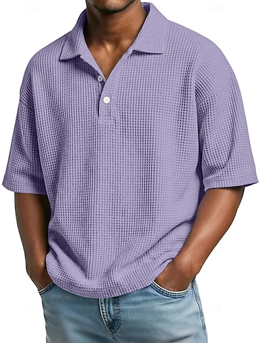  Herren Waffel-Poloshirts Textur Lässig Geschäft Umlegekragen Kurzarm Mode Basic Einfarbig Knöpfe Rein Frühling & Sommer Blau Dunkelgrün Weiß Rote Marineblau Purpur Waffel-Poloshirts