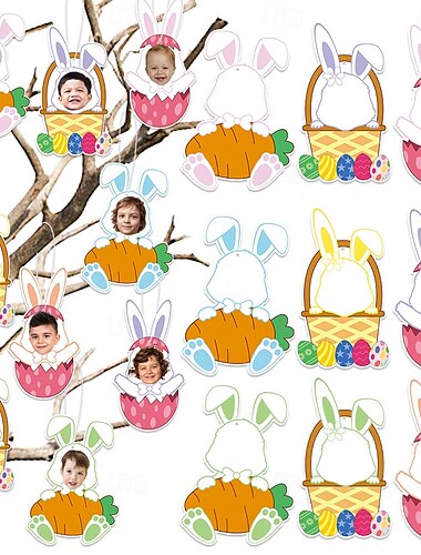  54 st påskhare-fotoramsprydnader (3-pack med 18), gör-det-själv-bildpysselset för barn, morotskorg, äggdesign med snören &limprickar, vårfestdekorationer, klassrumsaktivitetsdekorationer