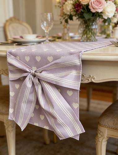  cœur  &Chemin de table à motif nœud papillon, 33 x 180 cm, nappe décorative pour restaurant, mariage, fête, fiançailles, Saint-Valentin, jours fériés &décoration de table romantique