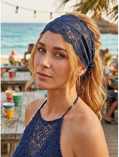  Dames boho kanten polyester haarband, veelkleurige bloemen haarversiering voor casual dagelijks gebruik, reizen, vakantie, strand en resort styling.