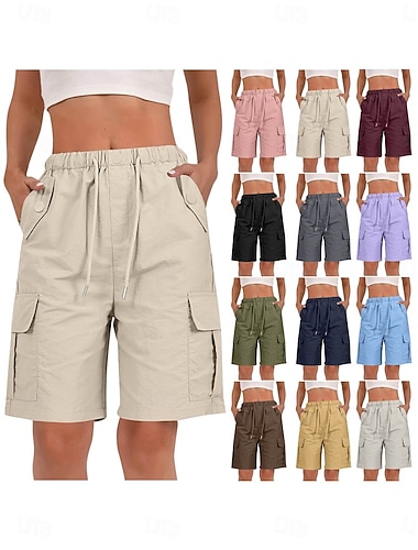  Dámské Bermudské kraťasy Šortky s kapsami Kalhoty chinos Kraťasy prázdniny Šik ven Na běžné nošení Krátký Středně vysoký pas Bez vzoru Šňůrky Kapsy Pohodlné Neelastické Denní Venkovní Dovolená Bord
