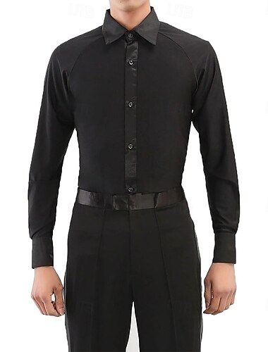  Latindans Topp Ren Farge Herre Fest Trening Ytelse Langermet Nylon Spandex