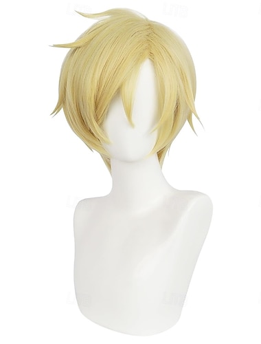  Peruca curta loira clara de anime para cosplay de aventureiro do oceano.