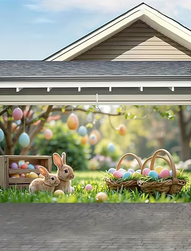  Pasqua Copertura per porta del garage Grande appeso Rabbit Vintage 3D Da serata All'aperto Sfondi di ripresa Porta d'ingresso Arredamento per la casa