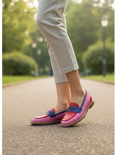  Mocassini da donna colorati per il Mardi Gras con design audace rosso e blu - Moda comoda per il carnevale eventi festivi all'aperto