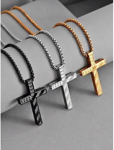  Herenketting met kruishanger van roestvrij staal, veelkleurige geloofssieraden, minimalistische christelijke ketting voor de 250e verjaardag van de VS, Onafhankelijkheidsdag, casual kleding, reis- en vakantiestijl.