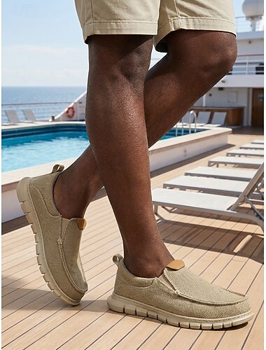  Beige slip-on loafers for menn – fritidssko til øy- og cruisebruk, lette og komfortable sommersko, reise- og feriestedsko