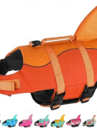  Reddingsvest voor honden met haaienmotief, reddingsvest voor honden met zeemeerminmotief, met superieur drijfvermogen en handgrepen voor redding bij zwembad, strand of boot.