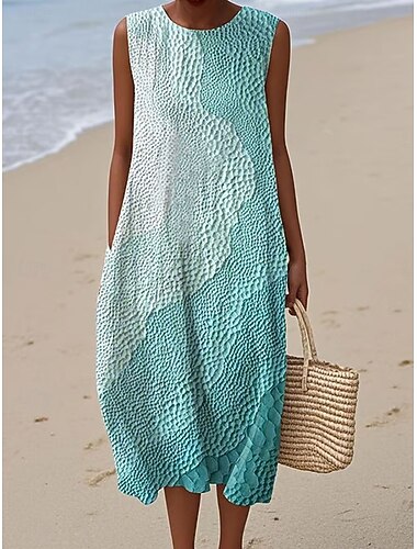  Damen Midikleid Shiftkleid Sommerkleid A Linie Kleid Urlaub Lässig Boho Strand Party Lässiger Schnitt Grafik Abstrakt Ärmellos Rundhalsausschnitt Blau Purpur Grün Sommer Frühling
