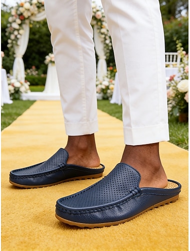  Witte muiltjes voor heren, geperforeerd, instapmodel, lichtgewicht, ademend, formele schoenen zonder hiel voor de bruidegom, bruidsjonkers, strandbruiloft, tuinceremonie, receptie.