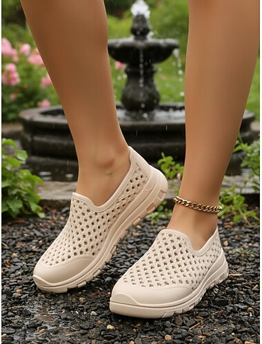  أحذية نسائية بيضاء من مادة EVA للحدائق مزودة بفتحات تهوية - أحذية خفيفة الوزن مقاومة للماء سهلة الارتداء بنعل مانع للانزلاق مناسبة للحدائق والشاطئ وحمام السباحة والاستخدام الخارجي