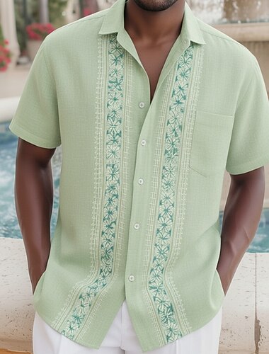  Per uomo Stampa Floreale Etnico Camicia Camicia Guayabera Camicia con Bottoni Manica Corta Vintage Retrò Casual Quotidiano Vacanza al Mare Estate Collo ripiegato Stampa 3D Una tasca anteriore Camicia