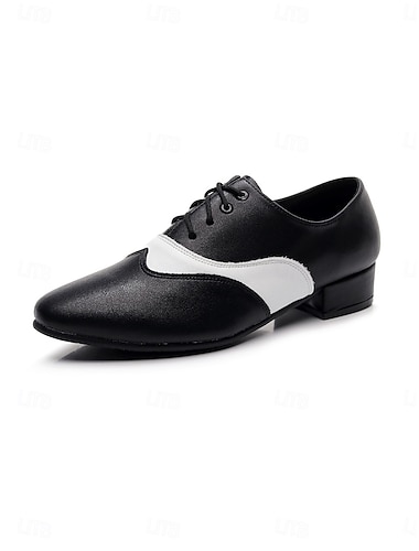  noir pour hommes &Chaussures de danse de salon blanches, chaussures d'entraînement classiques bicolores à lacets pour les danses latines et le tango &danse sociale