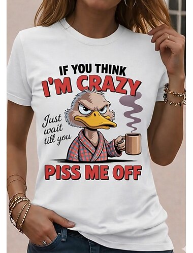  Dames T-shirt met grappige citaten, print, grafische tekst, stijlvol, klassiek, casual, korte mouwen, ronde hals, normale pasvorm, dagelijks, weekend, zwart, wit, rood, zomer, lente, herfst, winter