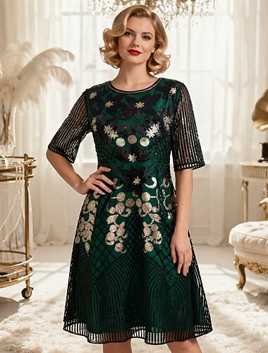  Möly 20s 1920-luku Polvipituinen Mekko Lyhyet hihat Suuri Gatsby charleston Paljetti Paljetti Naamiaispuku Naisten Joulu Karnevaali Naamiaiset Retro-teemaiset juhlat Charlestonin tanssi Aikuisten