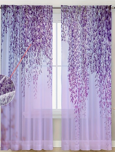  Nordische minimalistische Fenstergardinen mit botanischem Blumenmuster, 2-teiliges Set aus Polyester mit Stangendurchzug, florale Vorhänge für Schlafzimmer, Wohnzimmer, Heimdekoration,
