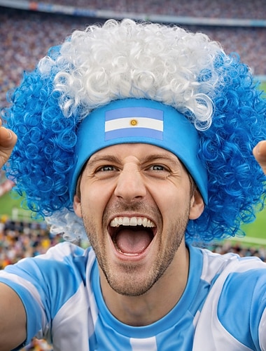  Perruque afro bleue et blanche de cheerleading argentin pour événements sportifs