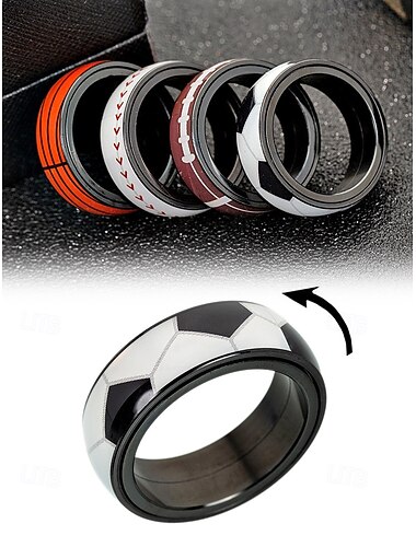  Heren voetbal spinner ring van roestvrij staal, fidget band in verschillende balkleuren, voor voetbalwedstrijden, als supporter, voor dagelijks gebruik en als stijlvolle accessoire op wedstrijddagen.