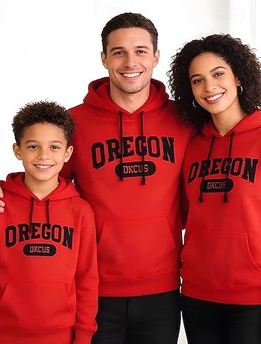  Famiglia Top Lettera Casuale Stampato Rosso Viola chiaro Beige Manica Lunga Attivo Abiti coordinati