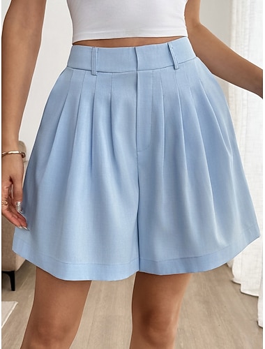  Dámské Kalhoty chinos Kraťasy Elegantní prázdniny Módní Krátký Vysoký pas Pevná barva Kapsy Elastický pas Pohodlný Pohodlné Yumuşak Lehce elastické Denní Venkovní ulice Vodní modrá Léto Jaro Podzim