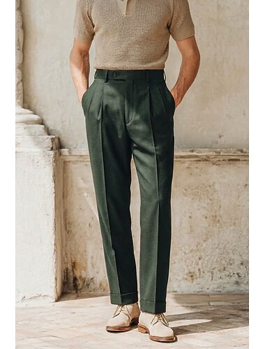  Pour des hommes Coton Lin Dress Pants works Pantalon décontracté Affaires Bureau Style formel Classique Décontracté Quotidien Vert Armée Noir Marine foncé Couleur Unie Coupe sur mesure Long Non