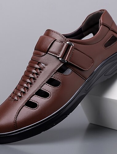  herrebrune fritidssko med spenne og utskjæring, komfortabelt fottøy for hverdagsbruk, reiser, kjøring, kontor, forretningsantrekk, helgeantrekk og elegant herrestil