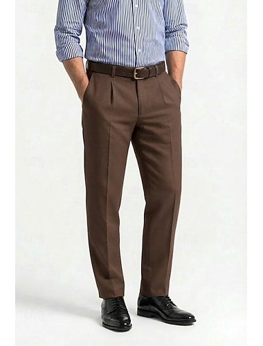  Pour des hommes Coton Lin Dress Pants works Pantalon décontracté Formel Réunion Affaires Léger Vert foncé Gris Claire Chocolat Printemps & Été Pantalon Couleur Unie Coupe régulière Long Non Elastique