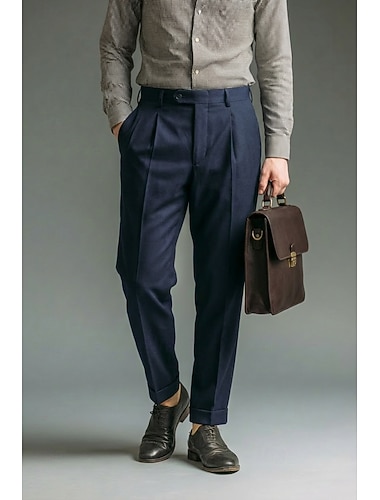  Pour des hommes Coton Lin Dress Pants works Pantalon décontracté Affaires Classique Noir Rouge Bordeaux Marine foncé Printemps & Été Pantalon Couleur Unie Coupe régulière Long Non Elastique