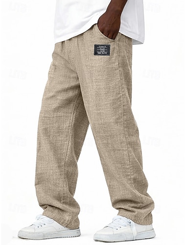  Herren Hose Freizeithose Sommerhose Strandhose Kordelzug Elastischer Bund Gerader Schnitt Einfarbig Komfort Volle Länge Täglich Outdoor Streetwear Mode Klassicher Stil Schwarz Weiß Unelastisch