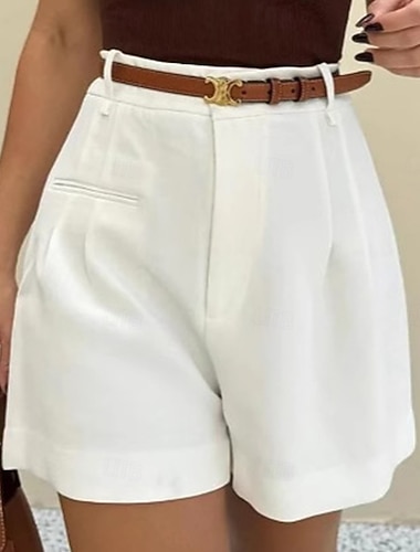  Dame Shorts Sommershorts Casual shorts Elegant Mote Fritid hverdag Kort Medium Midje Helfarge عادي Lomme Komfort Myk Pustende Høy Elastisitet Gateklær Arbeid Ferie Svart Hvit Sommer Vår Høst Normal