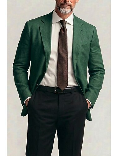  Herren Leichte Jacke Leinenblazer Geschäft Arbeit Formell Leicht Klassisch Sommer Frühling Baumwolle POLY Einfarbig Mehrere Taschen Einreihig Zwei-Knopf Blazer Marineblau Dunkelgrün Schokolade Beige