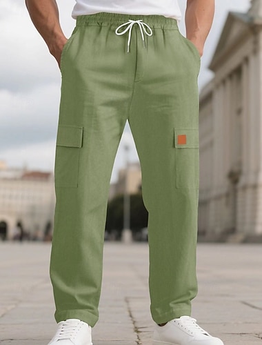  Herren Leinenhosen Hose Sommerhose Strandhose Kordelzug Elastischer Bund Einfarbig Komfort Atmungsaktiv Volle Länge Täglich Outdoor Strand Urlaub Mode Schwarz Weiß Unelastisch