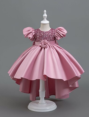  Kinderen Voor meisjes Feestjurk Effen Kleur Korte mouw Prestatie Pailletten Prinses Katoenmix Polyester Midi Zomer Lente Herfst Kinderen blauw Poeder van bonenpasta