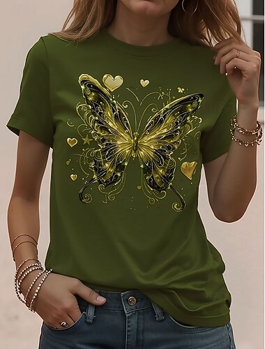  Γυναικεία Μπλουζάκι Στάμπα Φλοράλ Στυλάτο Κλασσικό Καθημερινό Κοντομάνικο Στρογγυλή Ψηλή Λαιμόκοψη Στρογγυλή Λαιμόκοψη Κανονικά μπλουζάκια Καθημερινά Θαλασσί Κίτρινο Πράσινο του τριφυλλιού