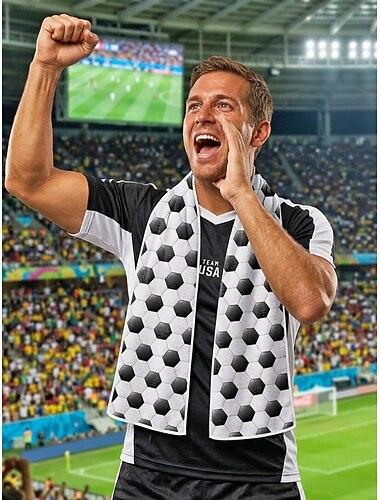  Herenhanddoek/sjaal met voetbalprint van polyester, verkoelende sporthanddoek voor voetbaltraining, wedstrijddagen, supporters, fitnessoefeningen en meer.