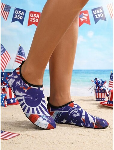  Wasserschuhe für Damen zum 250. Jahrestag der USA – patriotische, schnelltrocknende Wasserschuhe mit Freiheitsstatue-Motiv für Strand, Schwimmen und Surfen &Wassersport