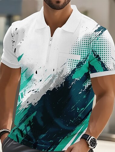  Ανδρικά Αφηρημένο Γεωμτερικό Μπλουζάκια πόλο Κοντομάνικο Μπλουζάκια πόλο Πουκάμισα με γιακά Καθημερινό ΕΞΩΤΕΡΙΚΟΥ ΧΩΡΟΥ Ένδυση γυμναστικής και άθλησης Αργίες Τσέπη 3D εκτύπωση Quarter Zip Polo
